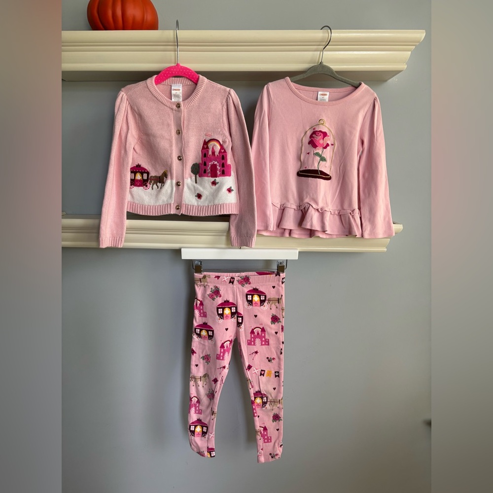 Gymboree Pink Castle Cardigan, Top & Leggings Set